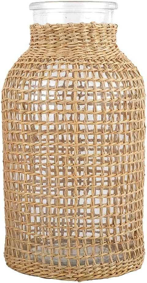 Glass Flower Vase with Rattan Cover, Creative Japanese Style Flower Bud Vase, Floral Container Fa... | Amazon (US)