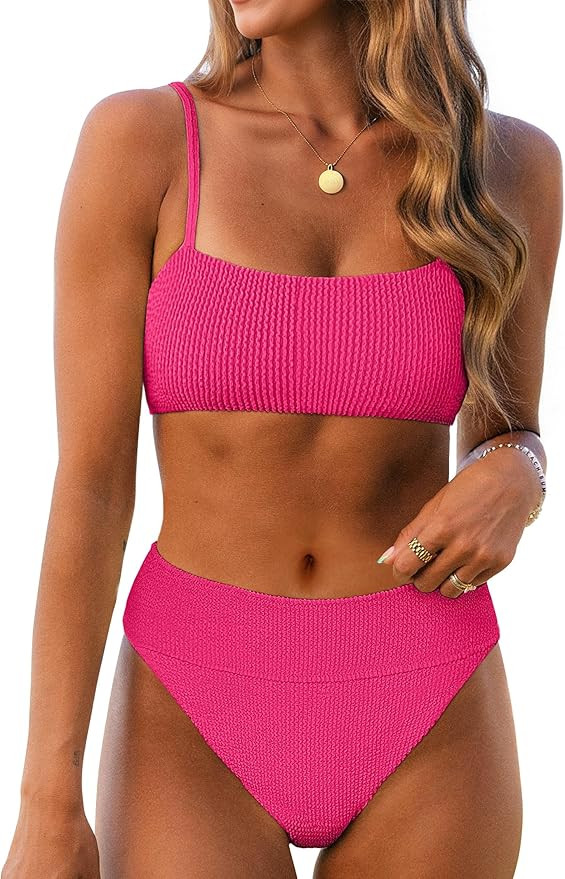 ANRABESS High Waisted Bikini Sets for Women Tummy Control 2 Piece Swimsuits Ribbed Textured Bathi... | Amazon (US)
