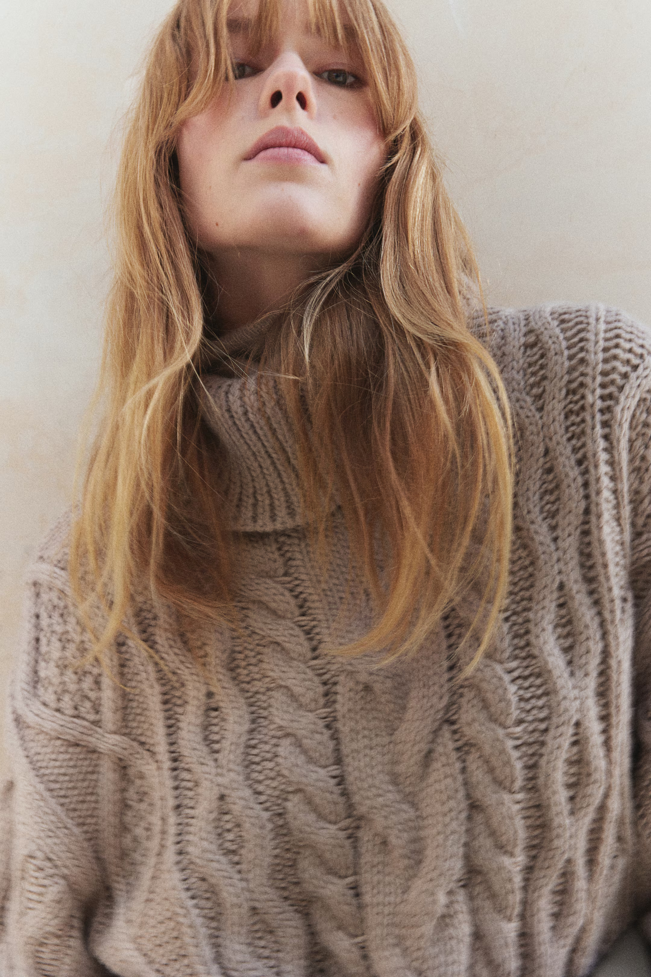 Cable-Knit Turtleneck Sweater - Beige - Ladies | H&M US | H&M (US + CA)