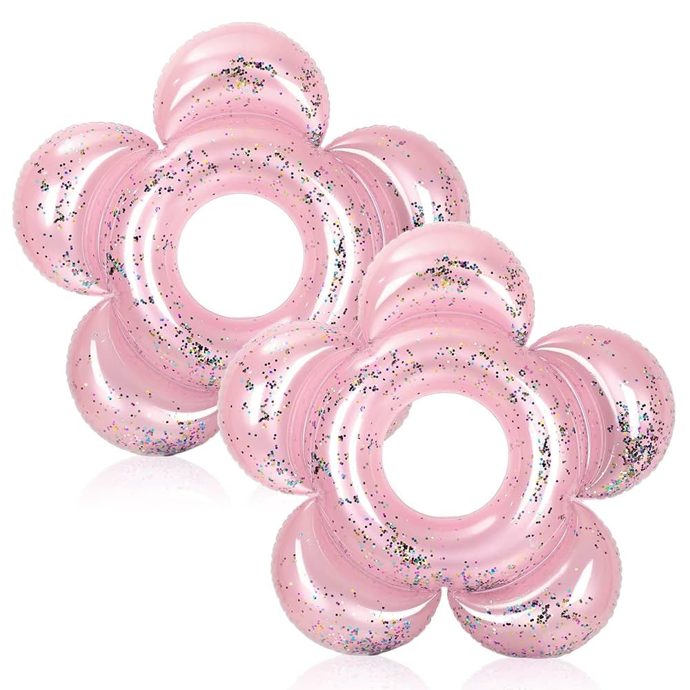 Outus 2 Pack Cute Flower Pool Floats Glitter 47 Inch Inflatable Pink Butter Bachelorette Ring Flo... | Amazon (US)