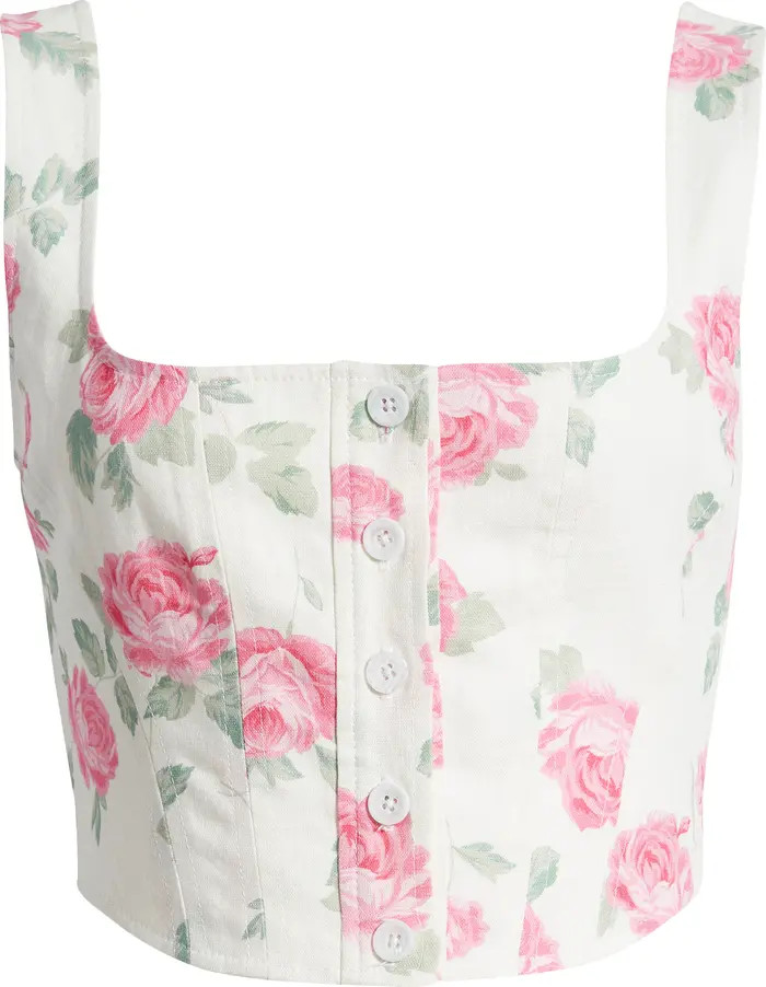 WAYF Romeo Floral Linen Blend Crop Top | Nordstrom | Nordstrom