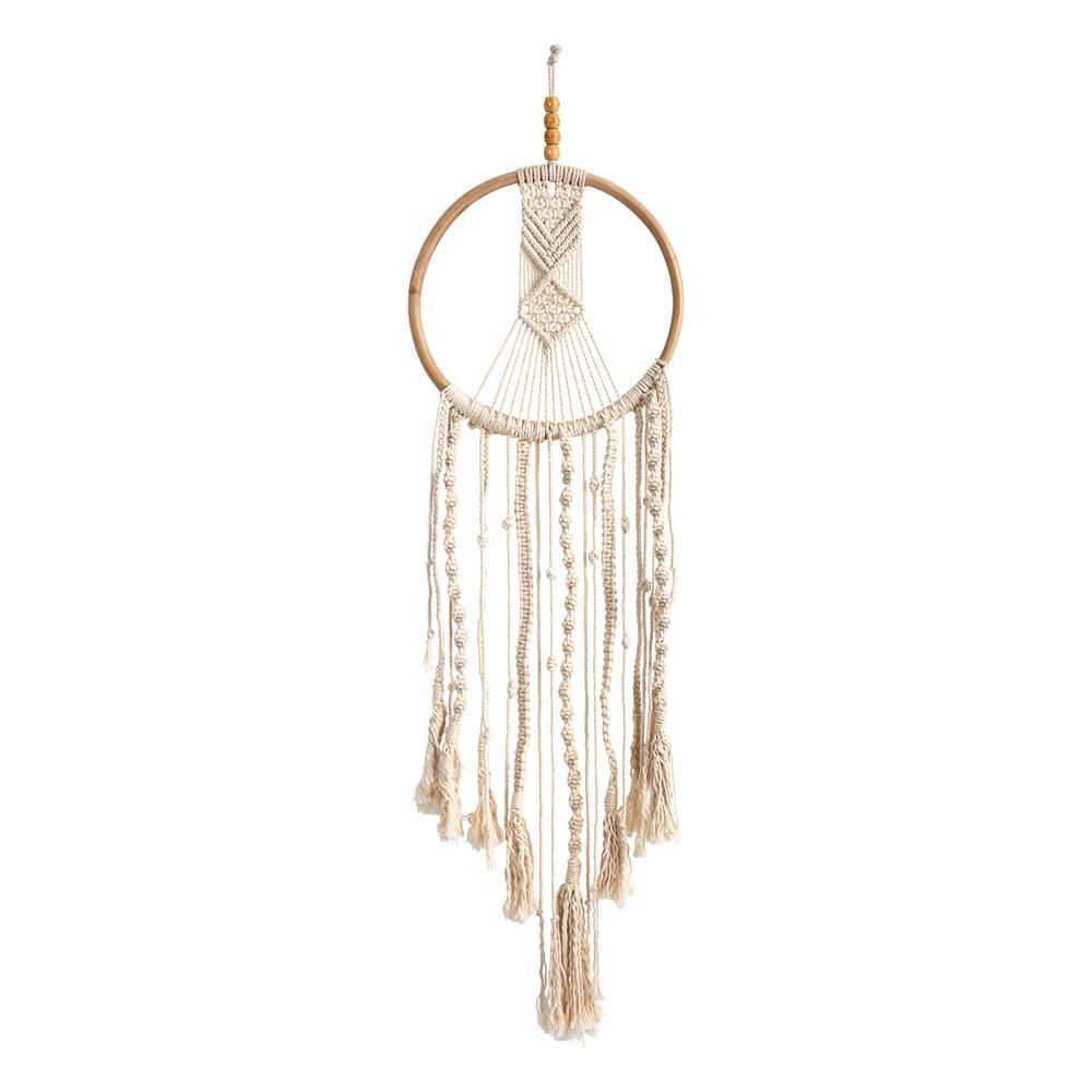 Nearly Natural 3 ft. x 1 ft. Boho Macrame Dreamcatcher Wall Hanging Decor, Ivory | The Home Depot