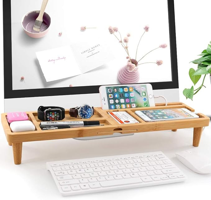 BambuMate Desk Storage Organizer Bamboo Desktop Shelf Display Rack, Office Supplies Desk Organize... | Amazon (US)