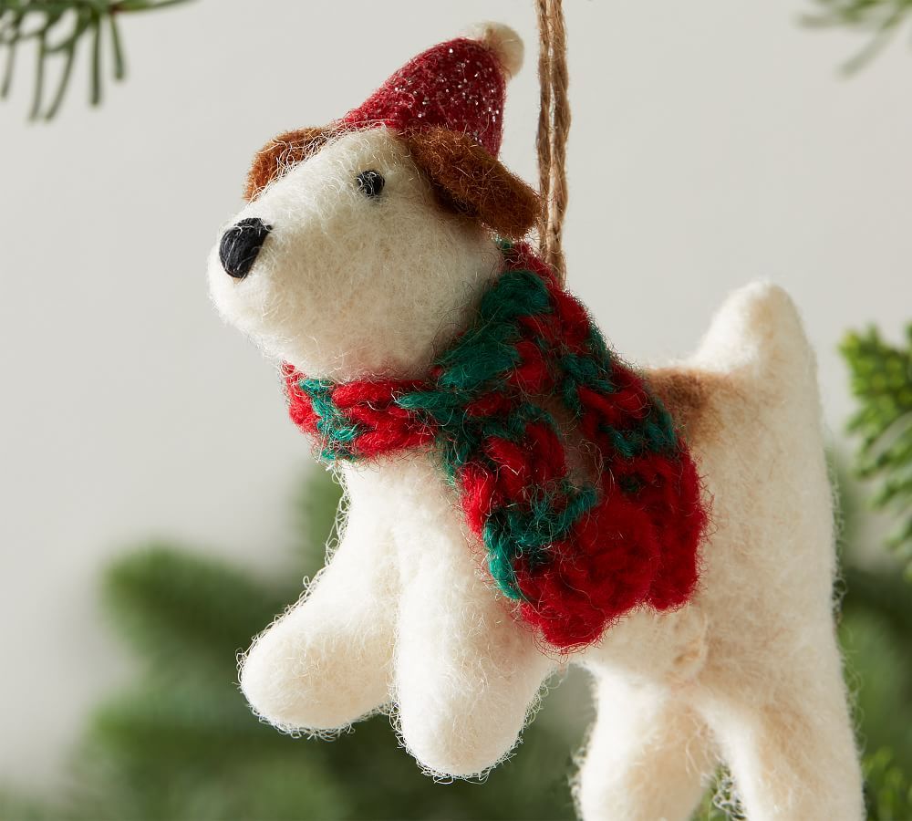 Felt Dog with Christmas Scarf Ornament | Pottery Barn (US)