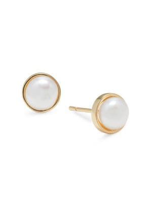 14K Yellow Gold & 5MM Freshwater Pearl Stud Earrings | Saks Fifth Avenue OFF 5TH (Pmt risk)