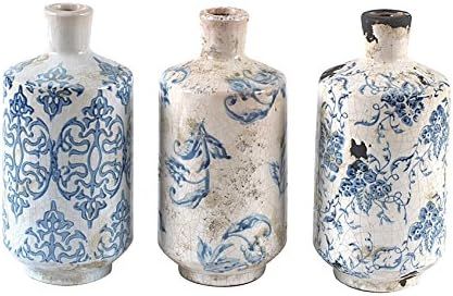Creative Co-Op Blue and White Terracotta Vases (Set of 3 Designs) | Amazon (US)