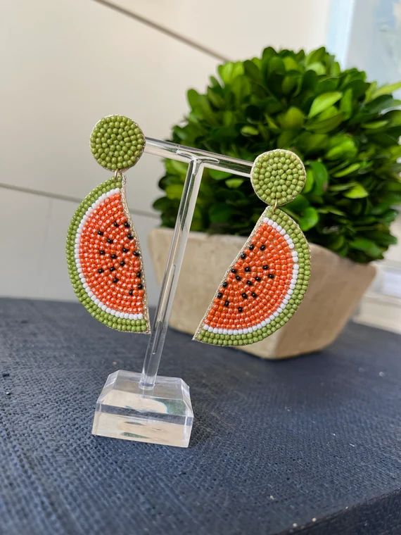 Beaded Watermelon Earrings - Brookhaven Baubles - Southern Statement Jewelry - Beaded Statement E... | Etsy (US)