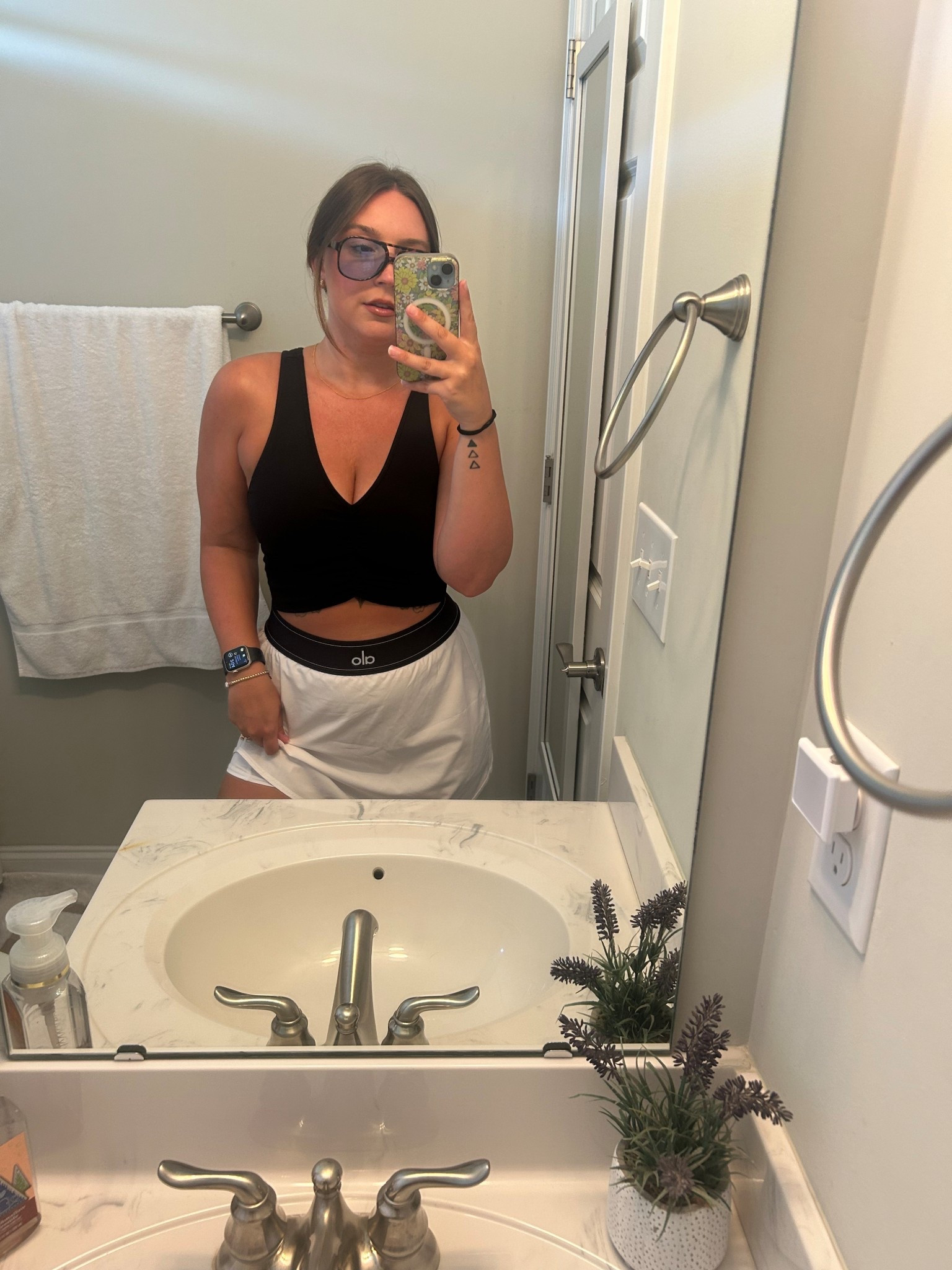 Alo iconic skirt with their cutie little top! Love this Alo set, the perfect lounging and running errands outfit that makes you look put together! 
#alooutfit #aloskirt

#LTKStyleTip #LTKSummerEdit #LTKFindsUnder100