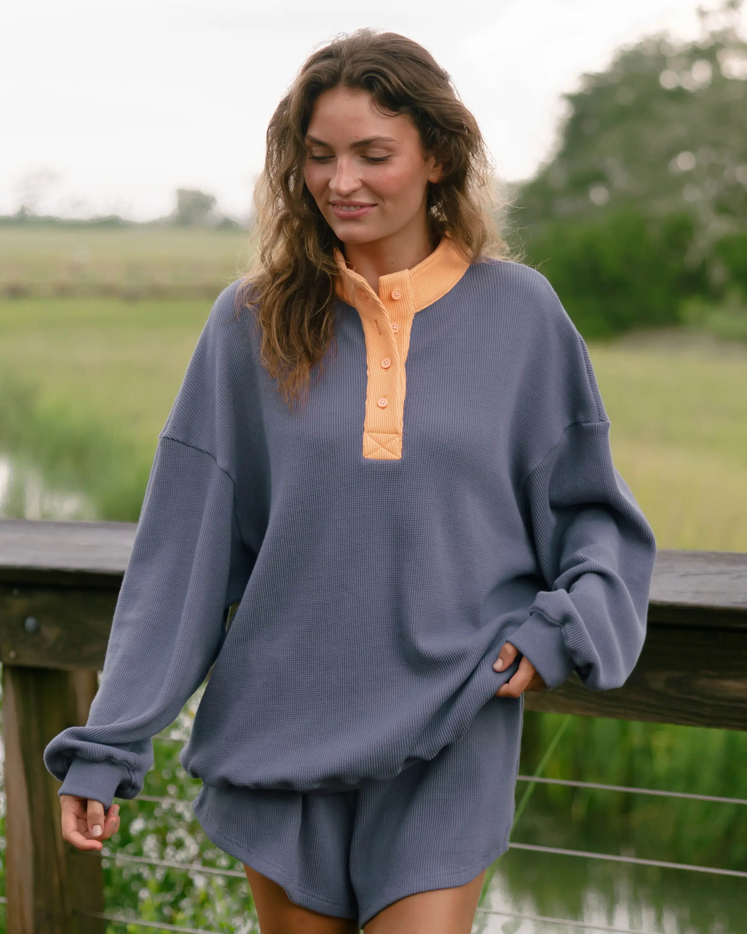 Long Sleeve Waffle Henley Mockneck | Eleven Eleven