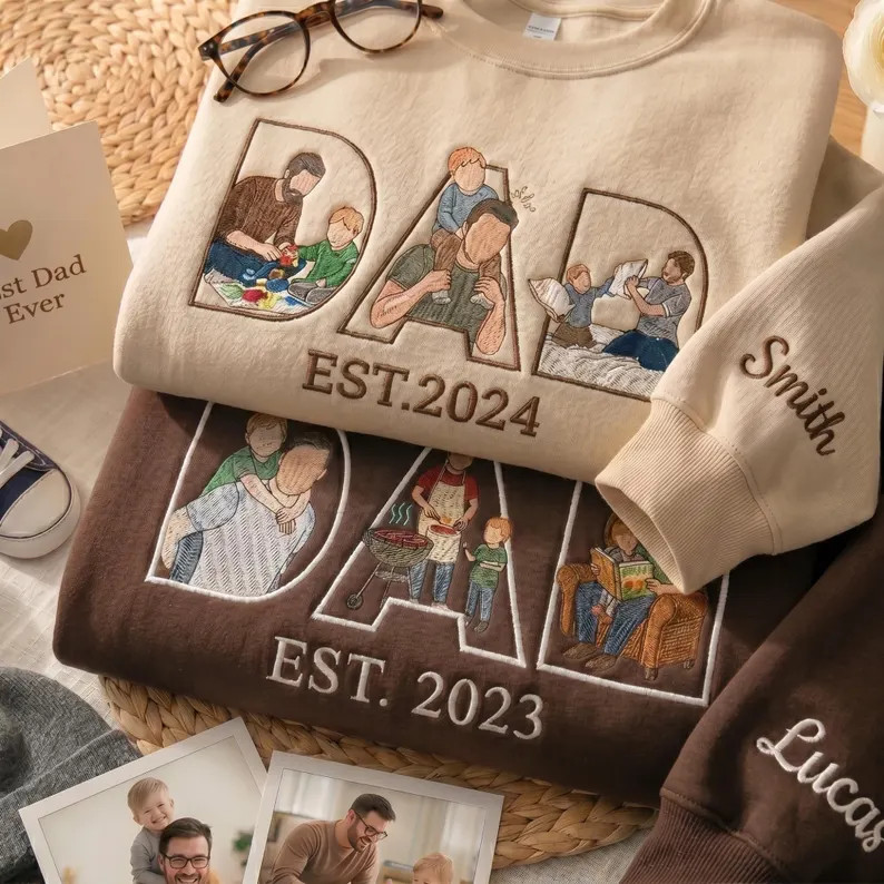 Custom Dad Sweatshirt With Photo Inside Letters, Personalized Father's Day Gift, Embroidered Face... | Etsy (Global)
