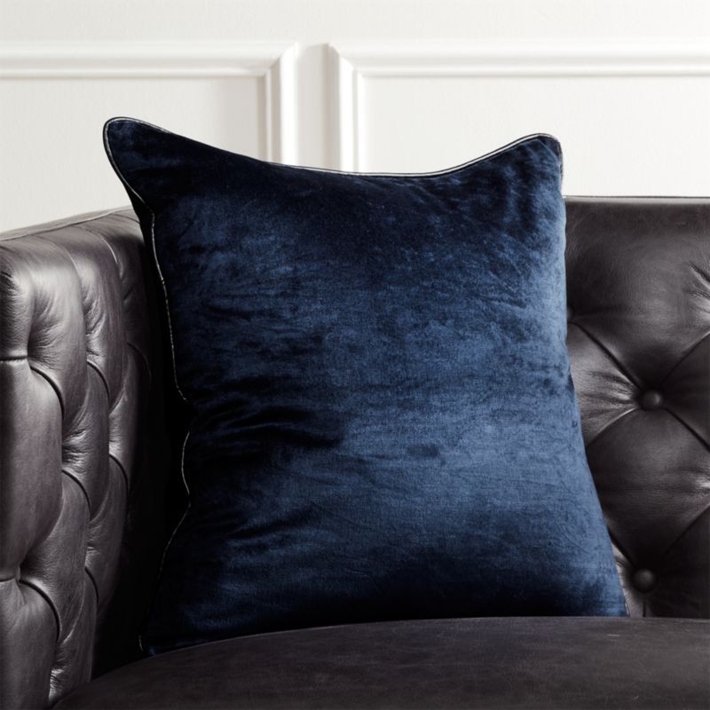 18" Navy Crushed Velvet Pillow with Feather-Down Insert + Reviews | CB2 | CB2