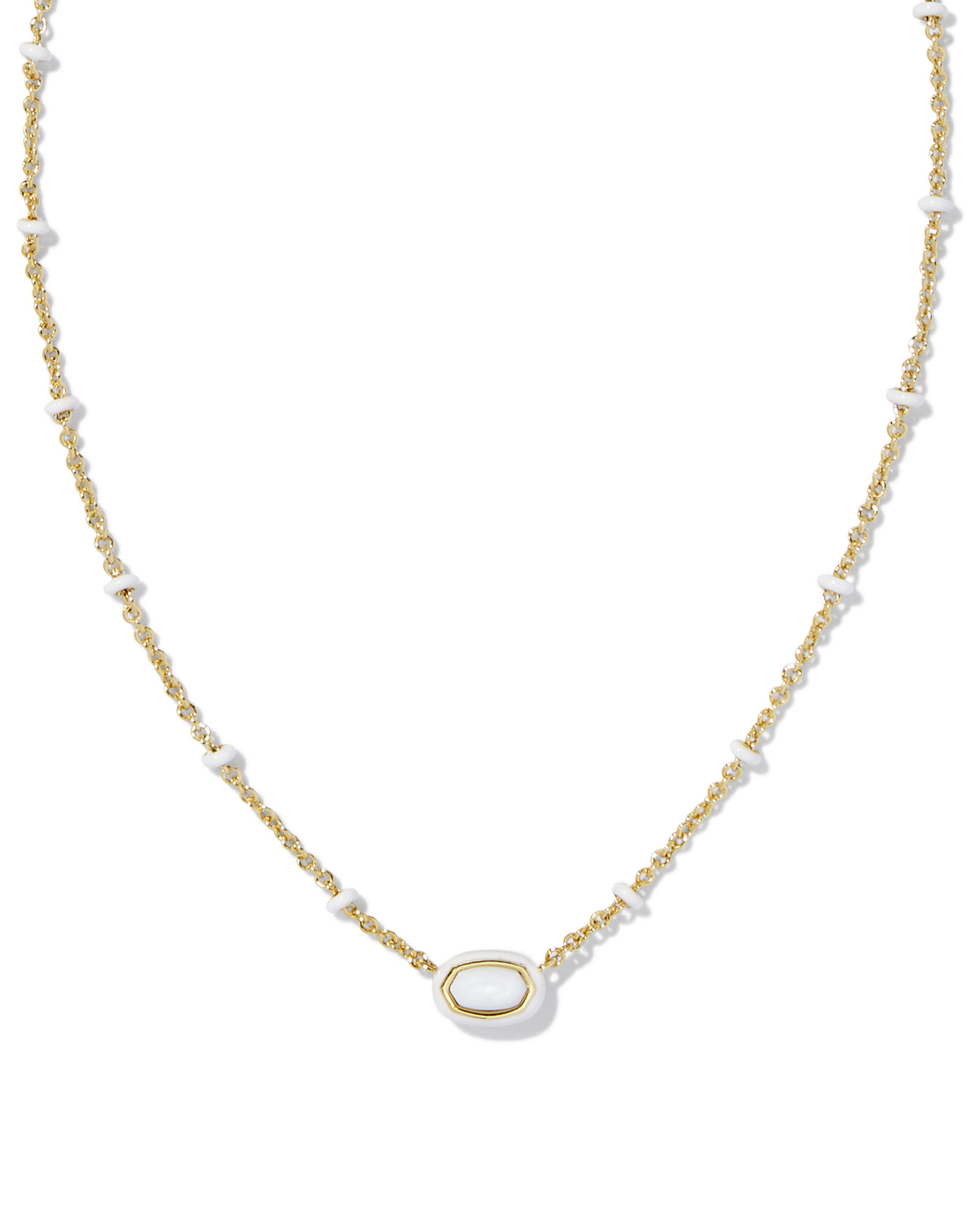 Mini Elisa Gold Enamel Frame Short Pendant Necklace in White Mother-of-Pearl | Kendra Scott