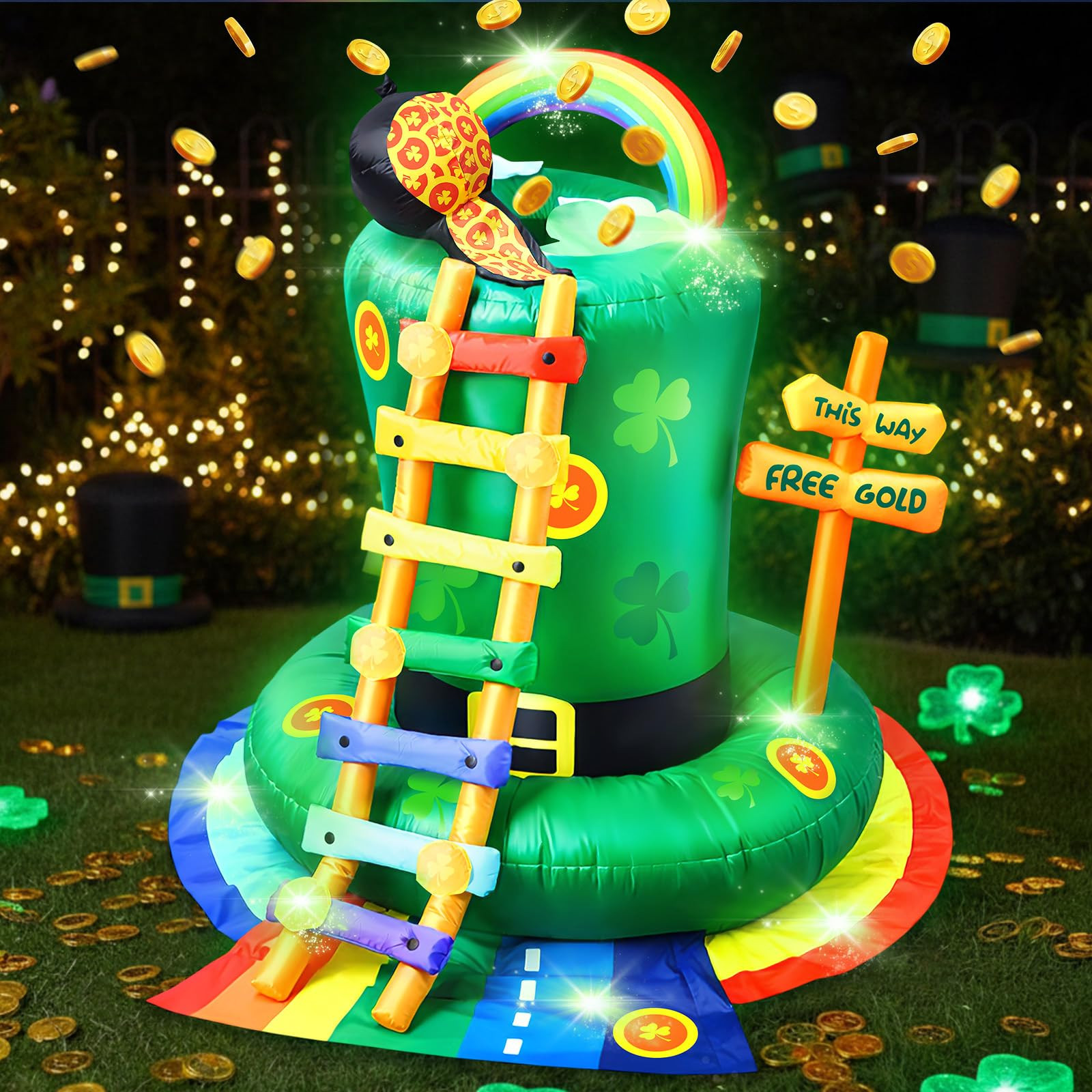 Leyndo 4.9 ft St Patricks Inflatable Leprechaun Trap Outdoor Decoration with LED Lights Rainbow P... | Amazon (US)