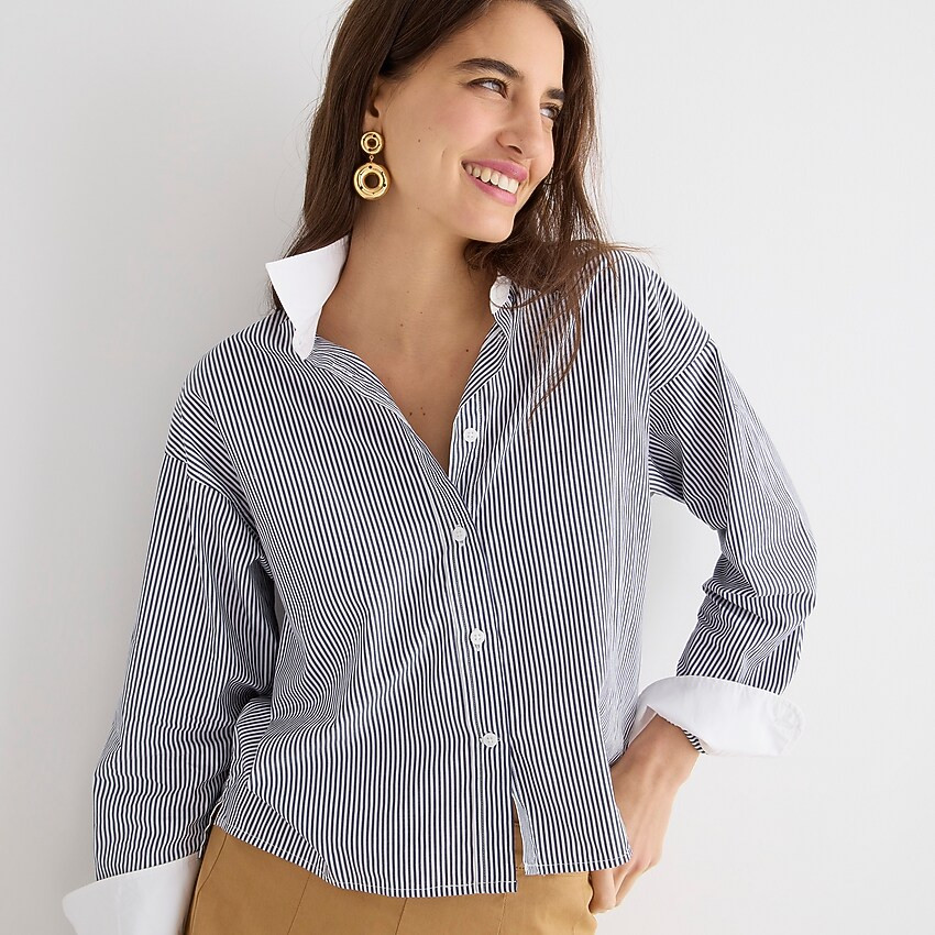 Relaxed-fit cropped cotton poplin shirt in stripe | J. Crew US