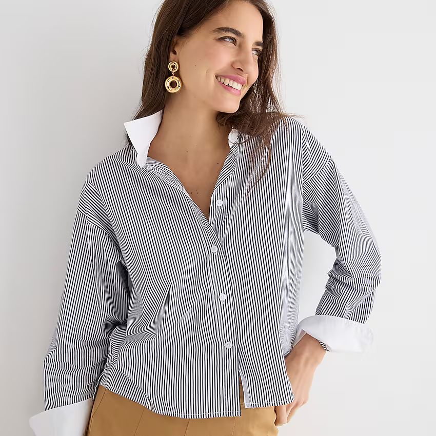 Relaxed-fit cropped cotton poplin shirt in stripe | J.Crew US