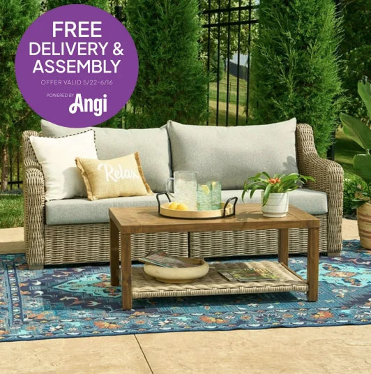 Better Homes & Gardens Bellamy 2 Piece Wicker Outdoor Sofa Gray Cushions & Coffee Table Set with ... | Walmart (US)
