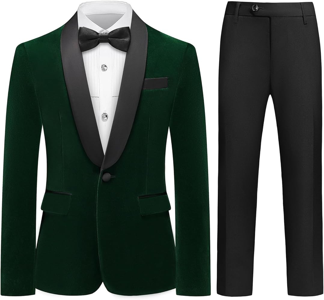 Lamgool Boys Velvet Tuxedo Suit 4 Piece Slim Fit Kids Formal Outfit Set with Blazer Dress Shirt P... | Amazon (US)