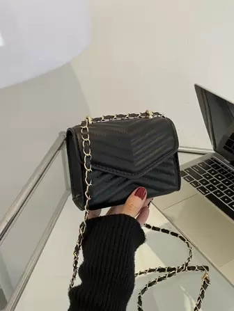 Mini Chevron Detail Flap Chain Square Bag | SHEIN