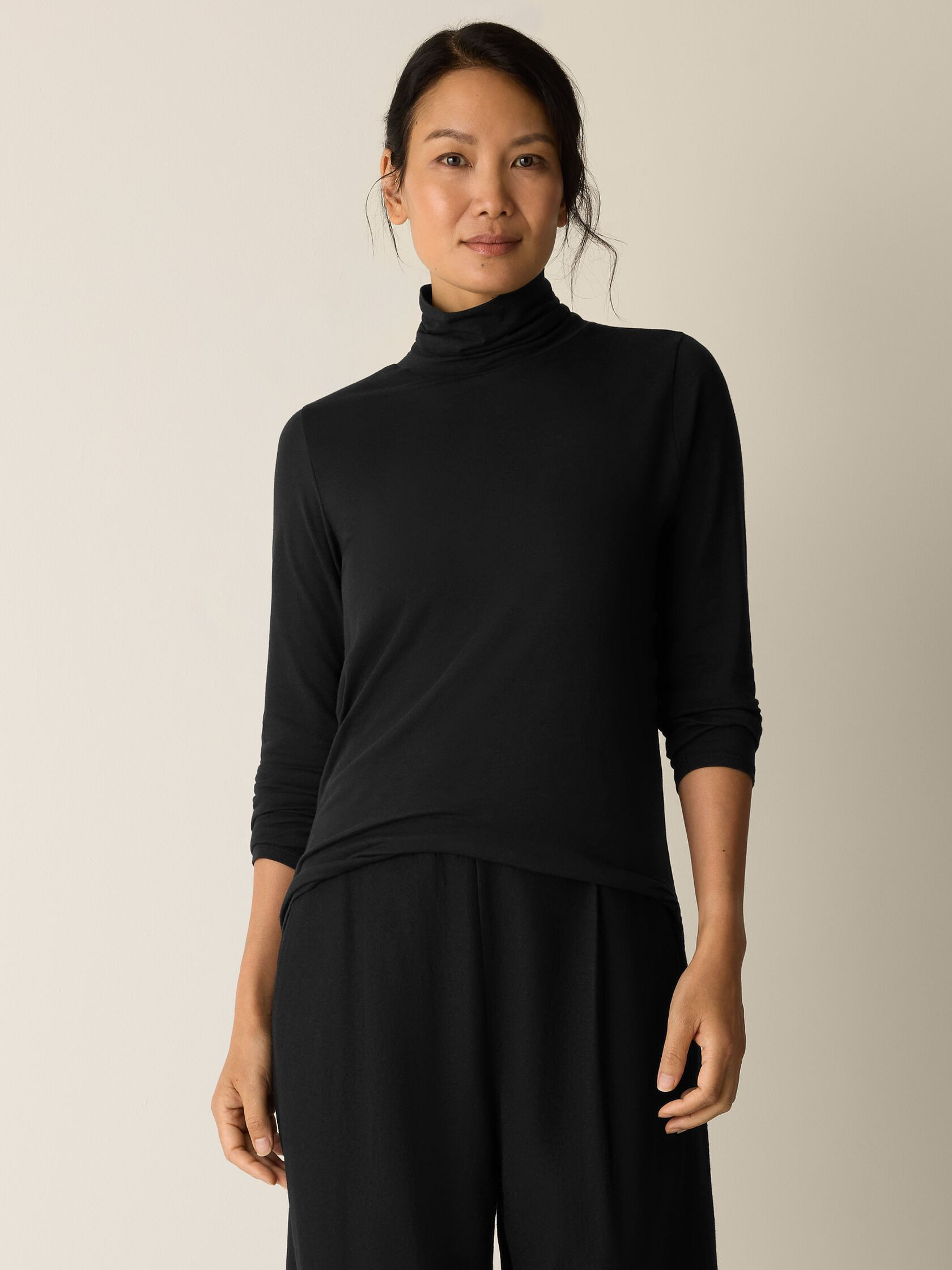 Sheer Cotton Blend Knit Turtleneck Top | Eileen Fisher