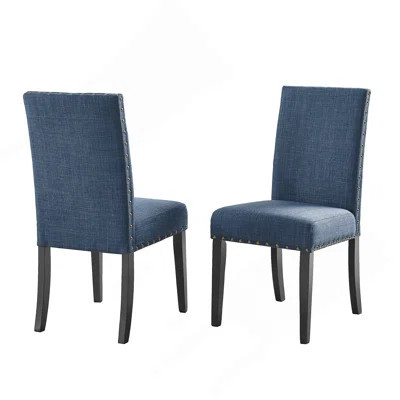 Biony Fabric Dining Chairs with Nailhead Trim, Set of 2, Blue | Wayfair North America
