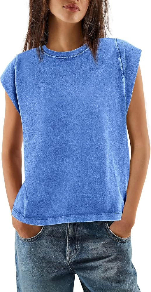 SENSERISE Acid Wash Tshirt Women Vintage Tees Oversized Distressed Washed Shirt Faded Muscle Tee | Amazon (US)