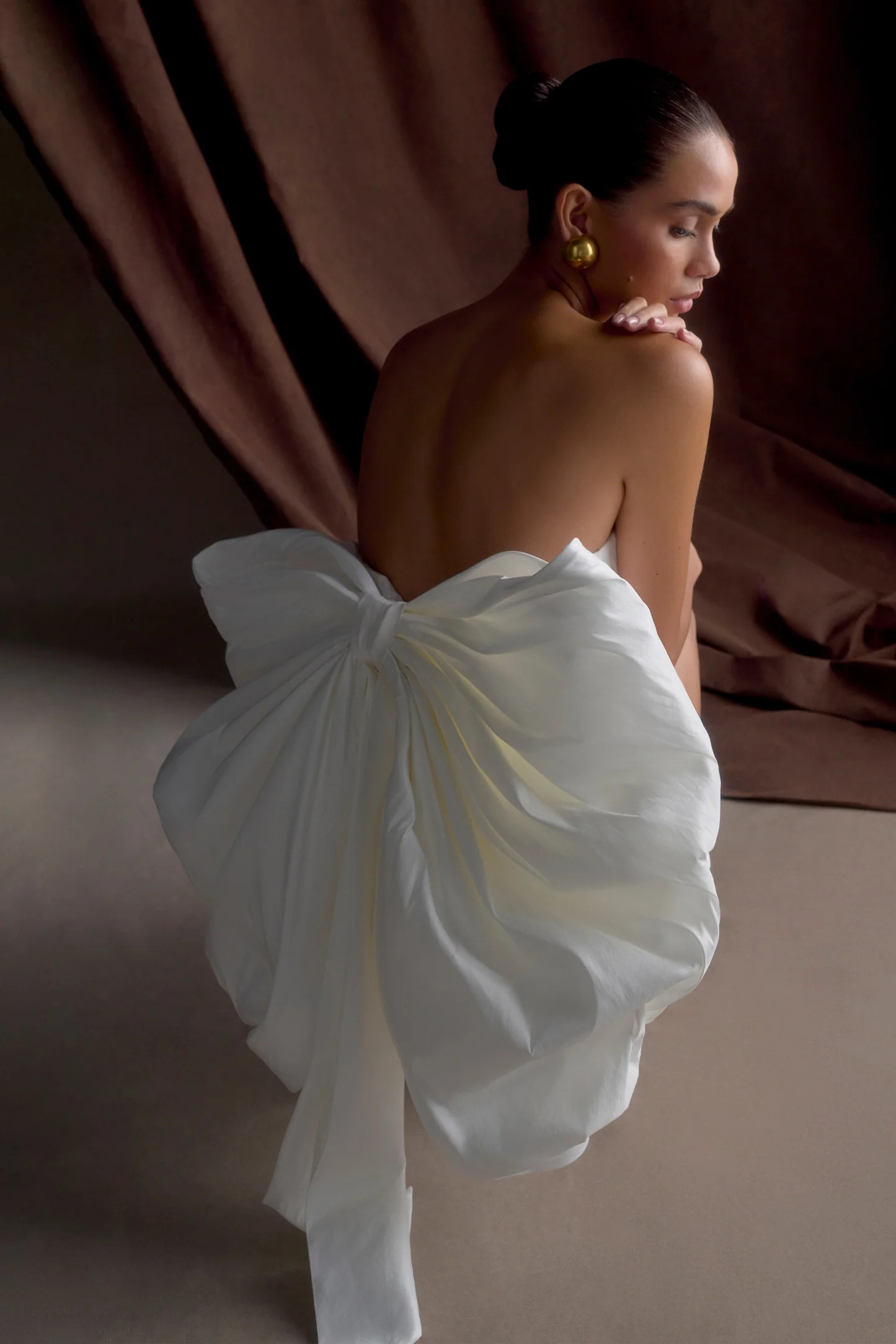 Suzette Taffeta Bow Mini Dress - White | MESHKI US