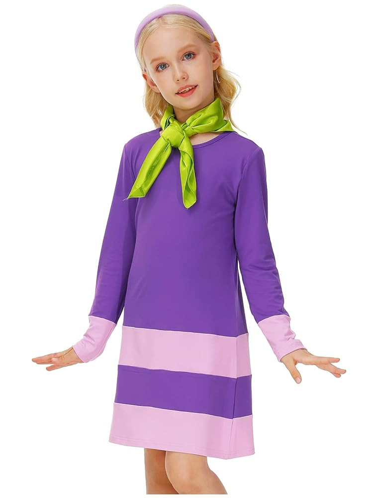 Remimi Girls Halloween Orange Top Skirt Set Purple Dress with Scarf and Headband 3-14 Years | Amazon (US)