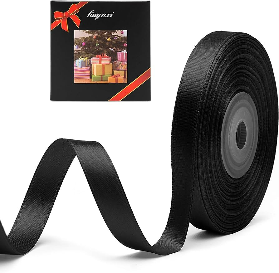 Solid Color Double Faced Black Satin Ribbon 3/8" X 25 Yards, Ribbons Perfect for Crafts, Wedding ... | Amazon (US)