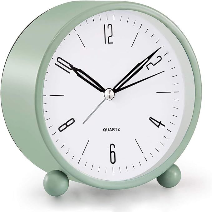 Analog Alarm Clock, 4 inch Super Silent Non Ticking Small Clock with Night Light, Battery Operate... | Amazon (US)