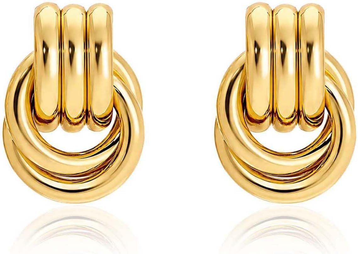 Chunky Gold Knot Earrings for Women Trendy Statement Dangle Earrings | Amazon (US)