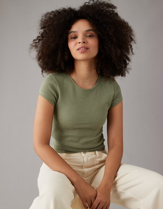 AE Hey Baby Short-Sleeve Waffle Tee | American Eagle Outfitters (US & CA)