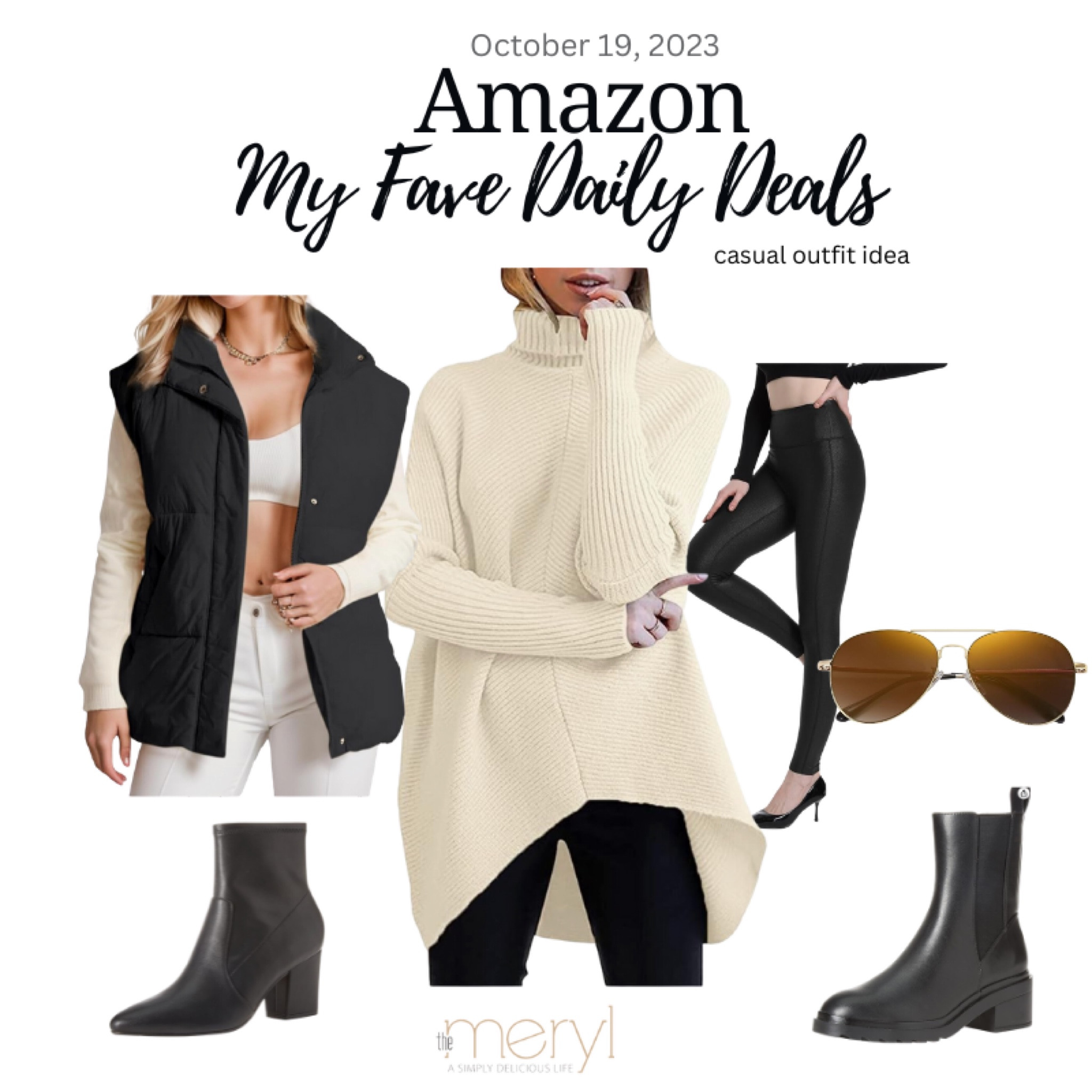 Amazon Deals - Casual Outfit 10.19.23
Turtleneck Sweater Faux Leather Leggings Aviator Sunglasses Puffer Best Black Booties

#LTKSeasonal #LTKstyletip #LTKover40