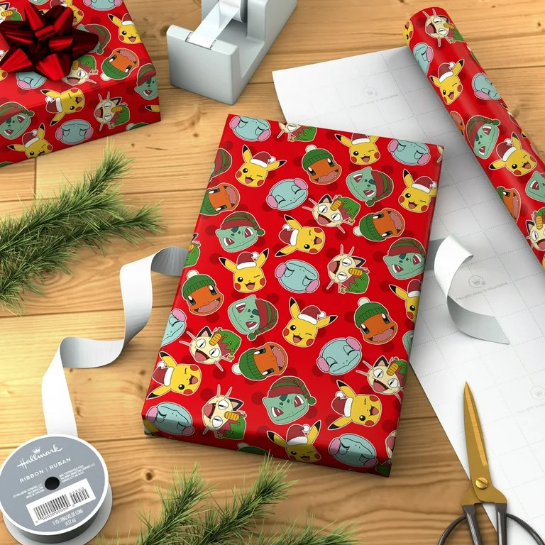 Pokémon Jumbo Holiday Wrapping Paper Roll (Pikachu and Friends on Red) 60 Sq. ft. | Walmart (US)