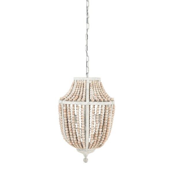 Metal Chandelier with Wood Beads - Distressed Natural | Bed Bath & Beyond