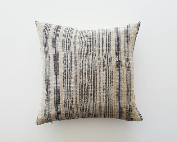Navy Stripe Hmong Pillow | Homespun Minimalist Pillow Cover | Modern Farmhouse Pillows | Etsy (US)