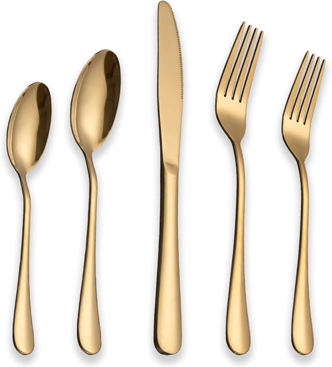 Berglander Flatware Set 20 Piece, Stainless Steel With Titanium Gold Plated, Golden Color Flatwar... | Amazon (US)