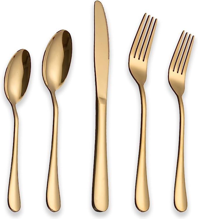 Berglander Flatware Set 20 Piece, Stainless Steel With Titanium Gold Plated, Golden Color Flatwar... | Amazon (US)