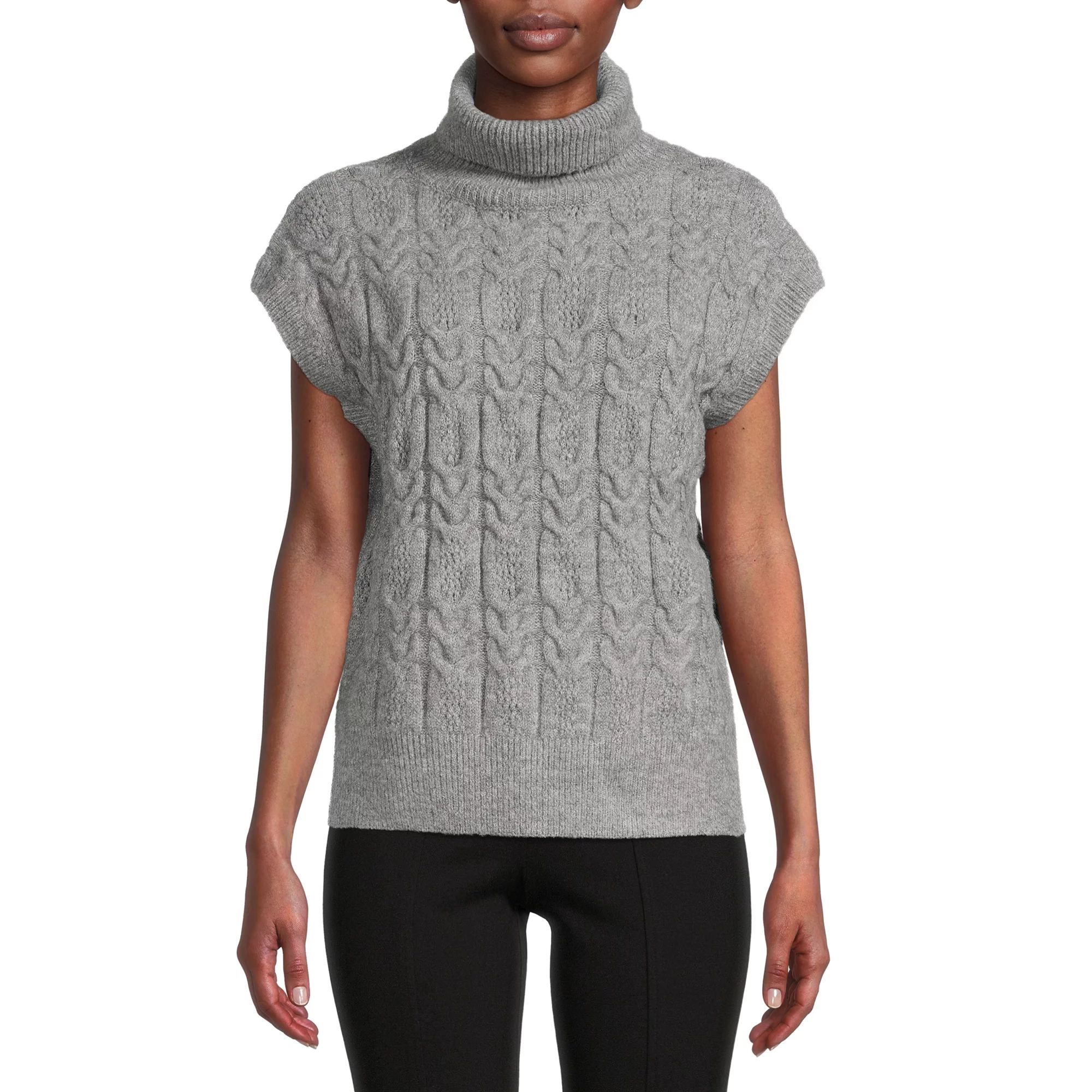 Time and Tru Women's Mock Neck Cable Vest Sweater - Walmart.com | Walmart (US)