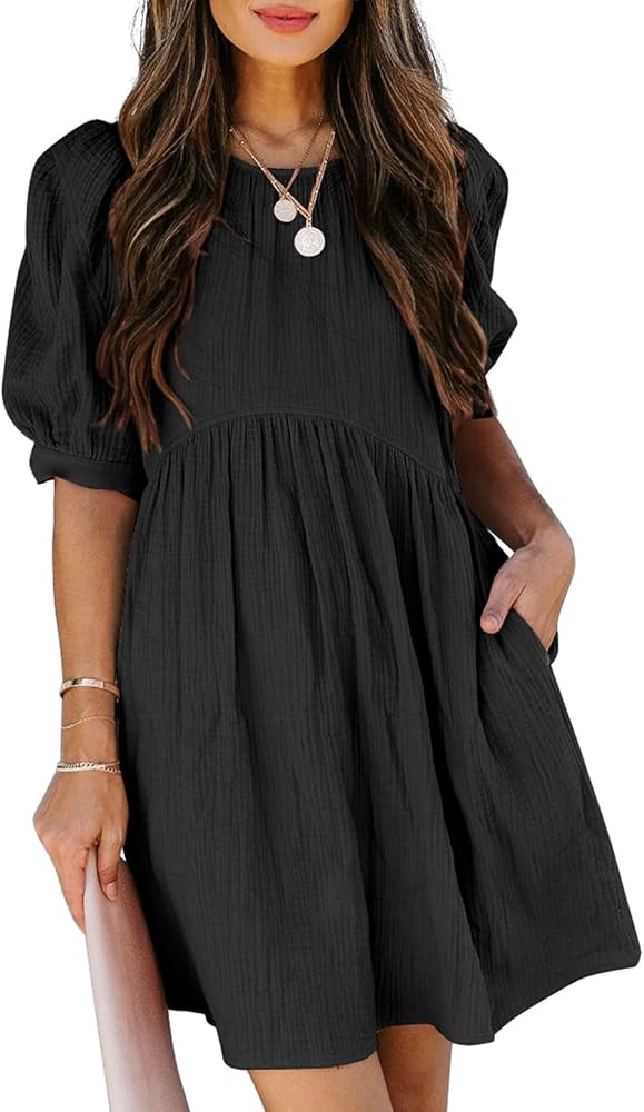Dokotoo Womens Summer Crewneck Puff Sleeve Babydoll Elegant Empire Waist Mini Swing Skater Dresse... | Amazon (US)