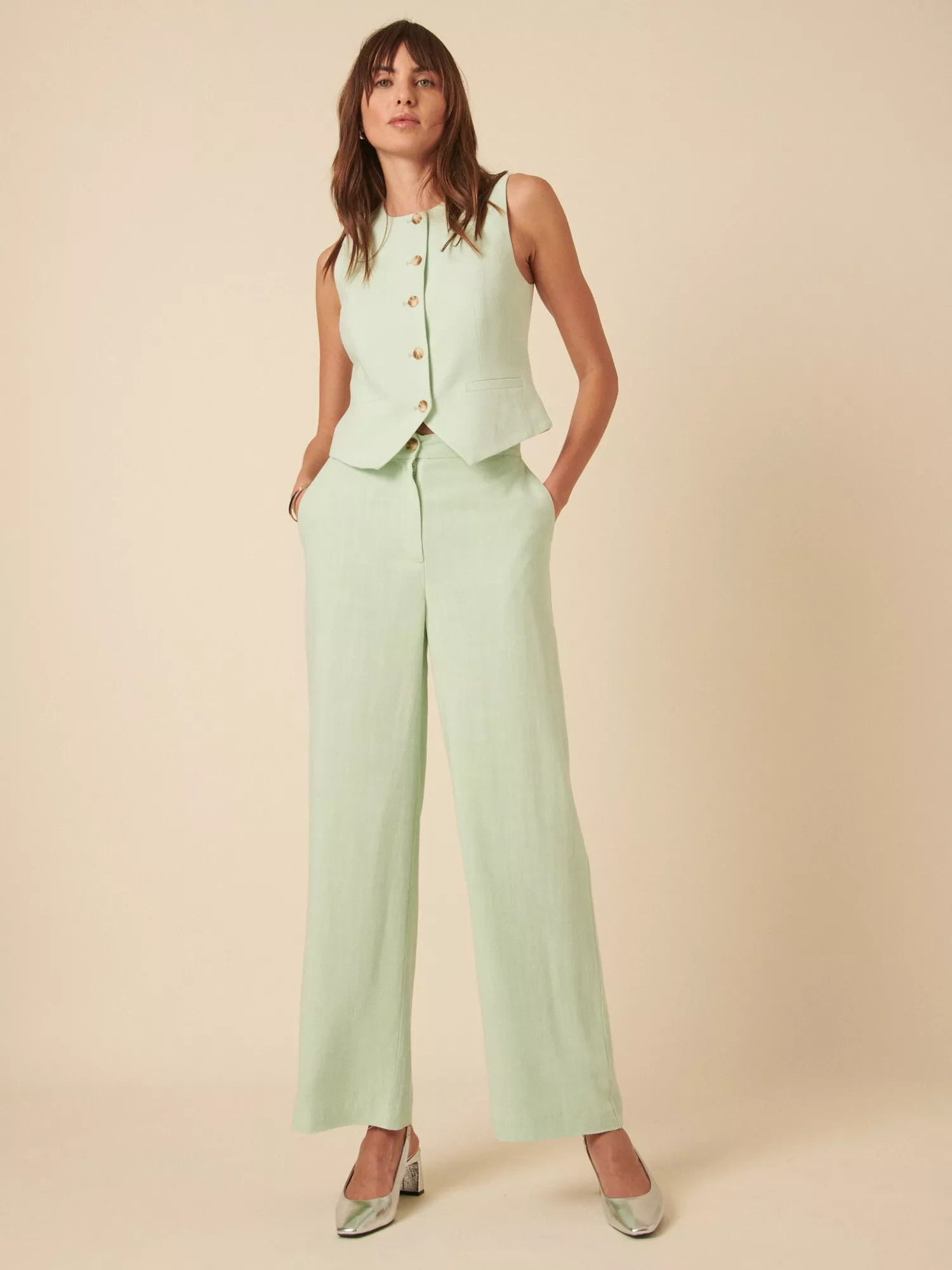 Nobody's ChildWide Leg Trousers, Green | John Lewis (UK)