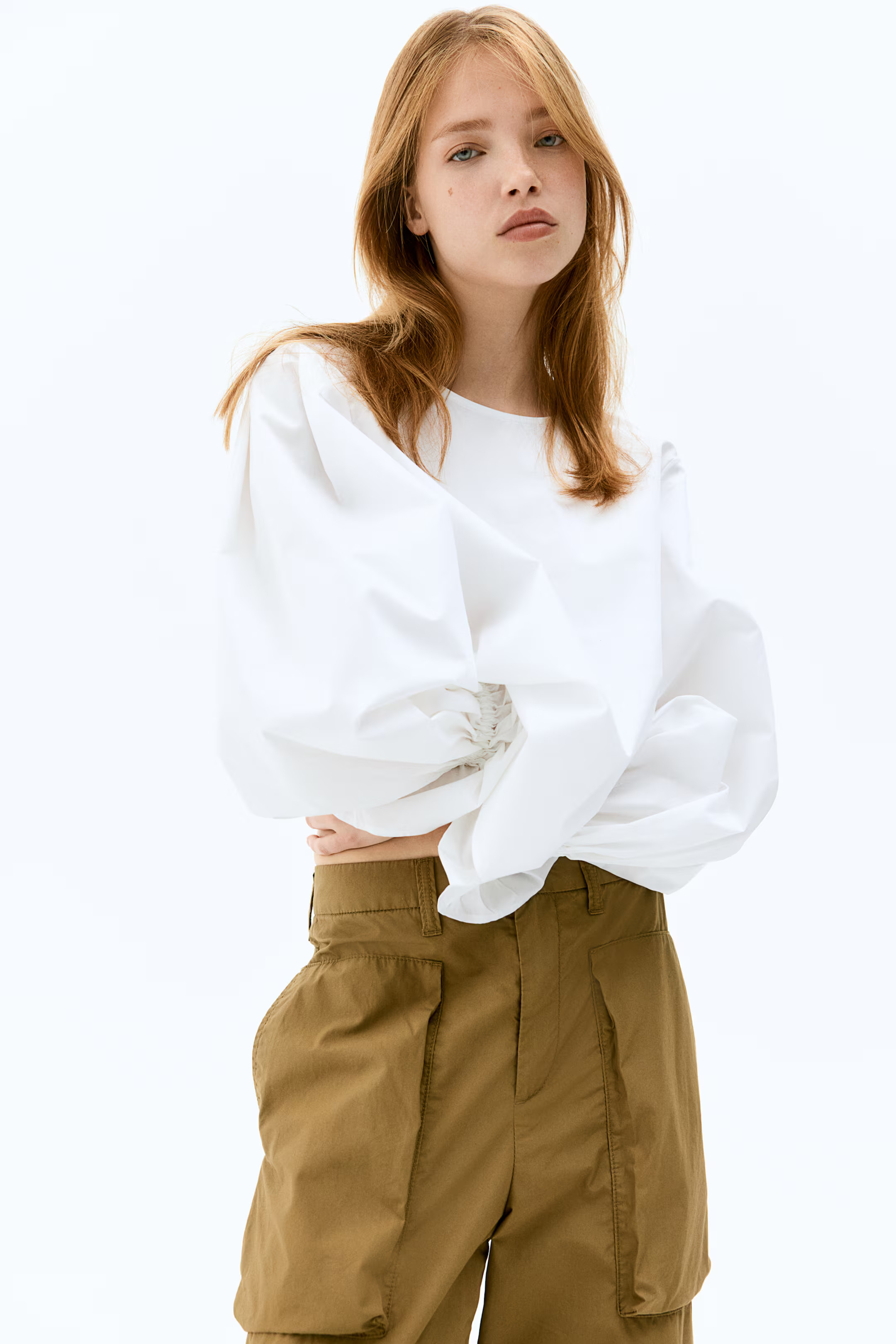 Tie-Detail Cotton Blouse - Round Neck - Long sleeve - White - Ladies | H&M US | H&M (US + CA)