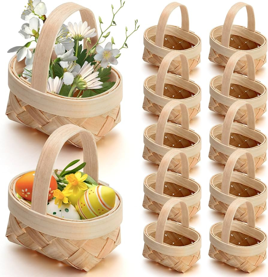12Pcs Mini Picnic Basket With Handle, Small Woven Wooden Berry Strawberry Basket With Handle Bulk... | Amazon (US)