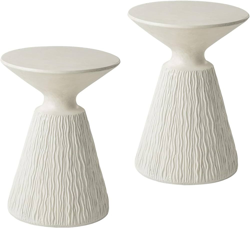 COSIEST Set of 2 Outdoor Side Table, White Mushroom Shaped MgO Accent Table, Lightweight Patio En... | Amazon (US)