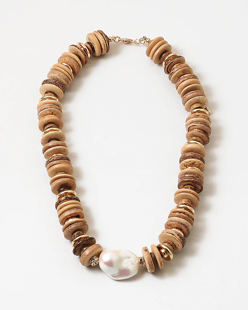 Raw Coconut Wood & Pearl Necklace | Erin McDermott Jewelry