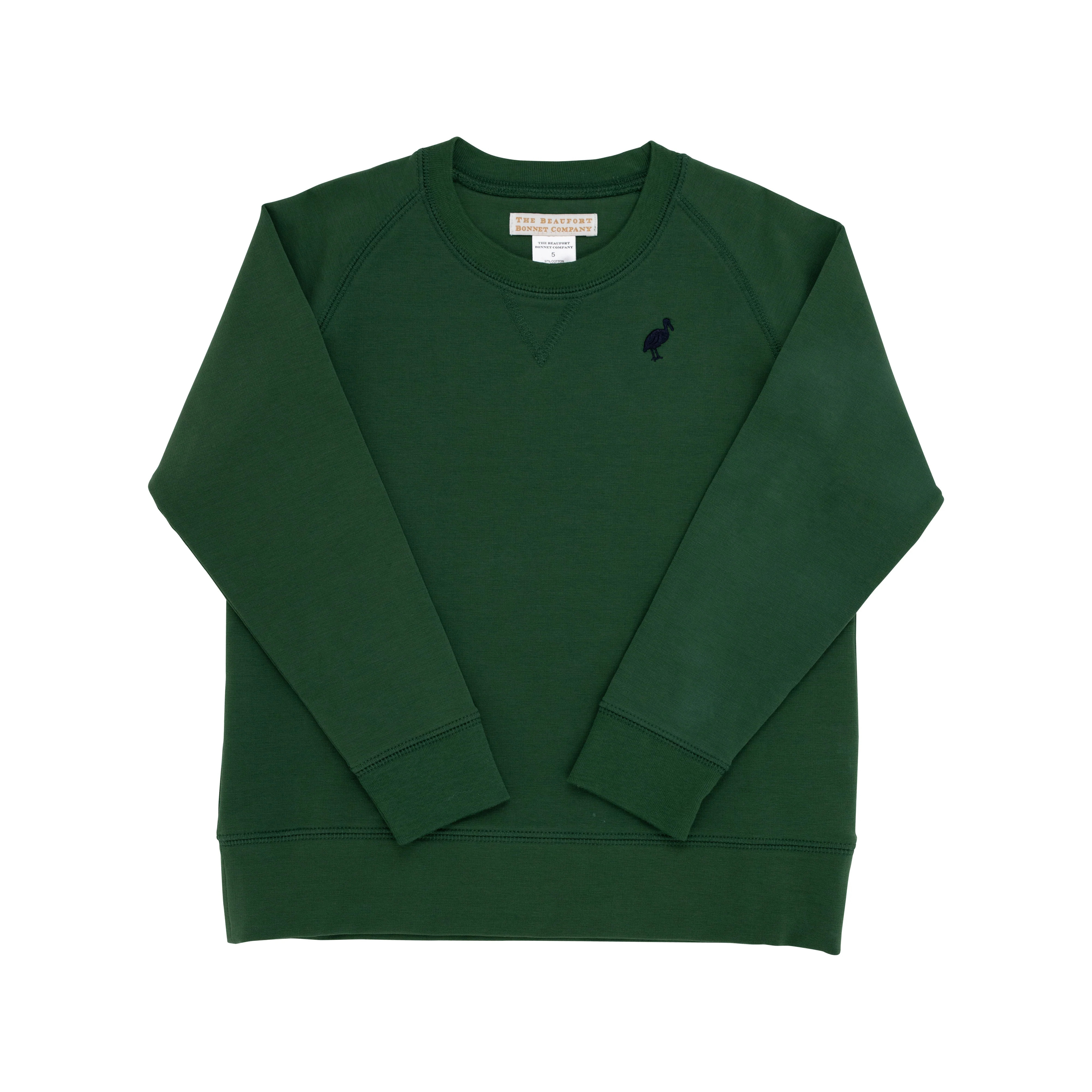 Cassidy Comfy Crewneck - Grier Green with Nantucket Navy Stork | The Beaufort Bonnet Company