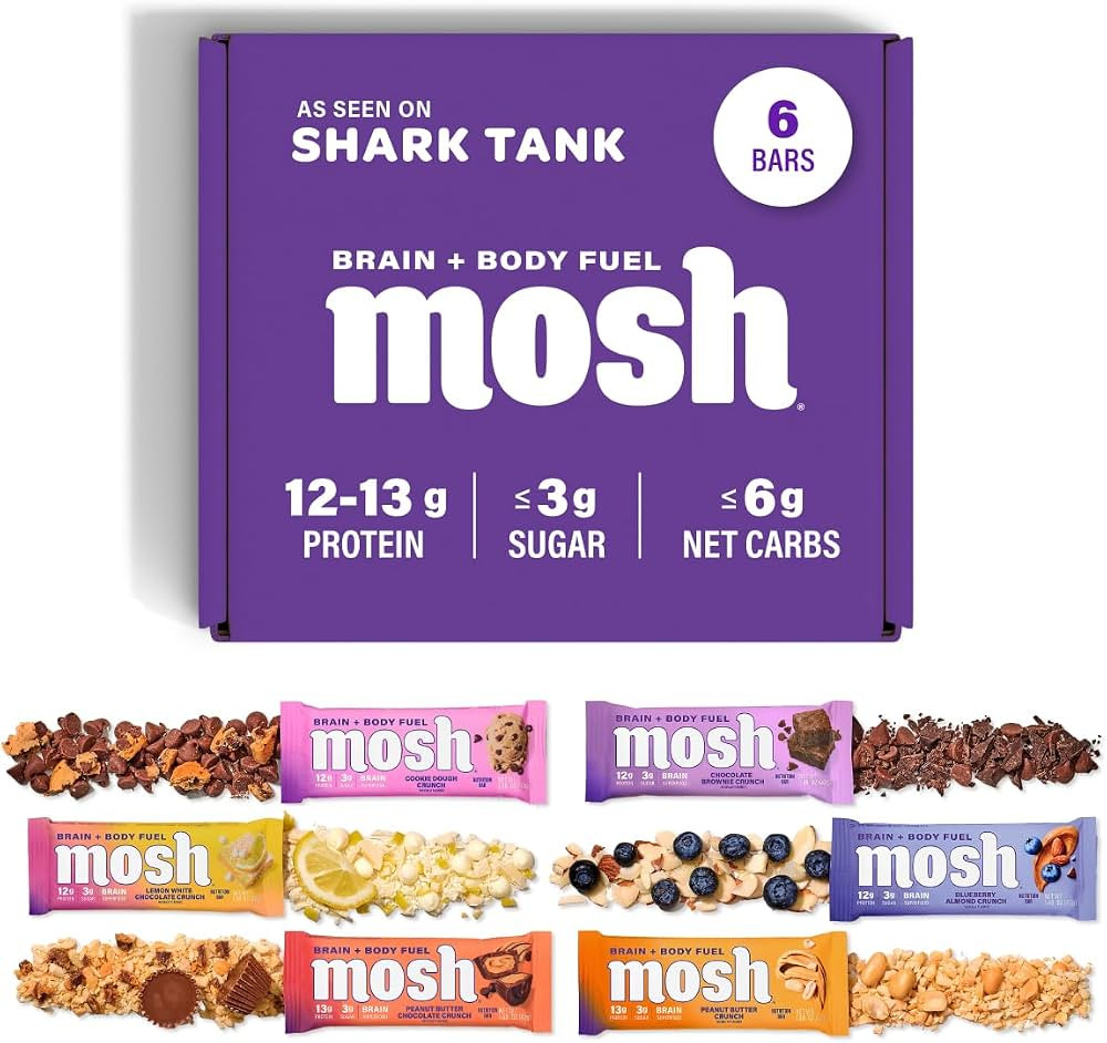 MOSH Variety Pack Keto Protein Bars, High Fiber, Low Carb, Gluten Free, High Protein, Brain Healt... | Amazon (US)
