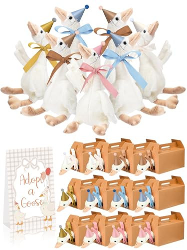 Halloscume 12 Set One Silly Goose Baby Shower Party Favors Swan Stuffed Animal Plush Toy and Mini Birthday Party Hats with Bow(Morandi Color) | Amazon (US)