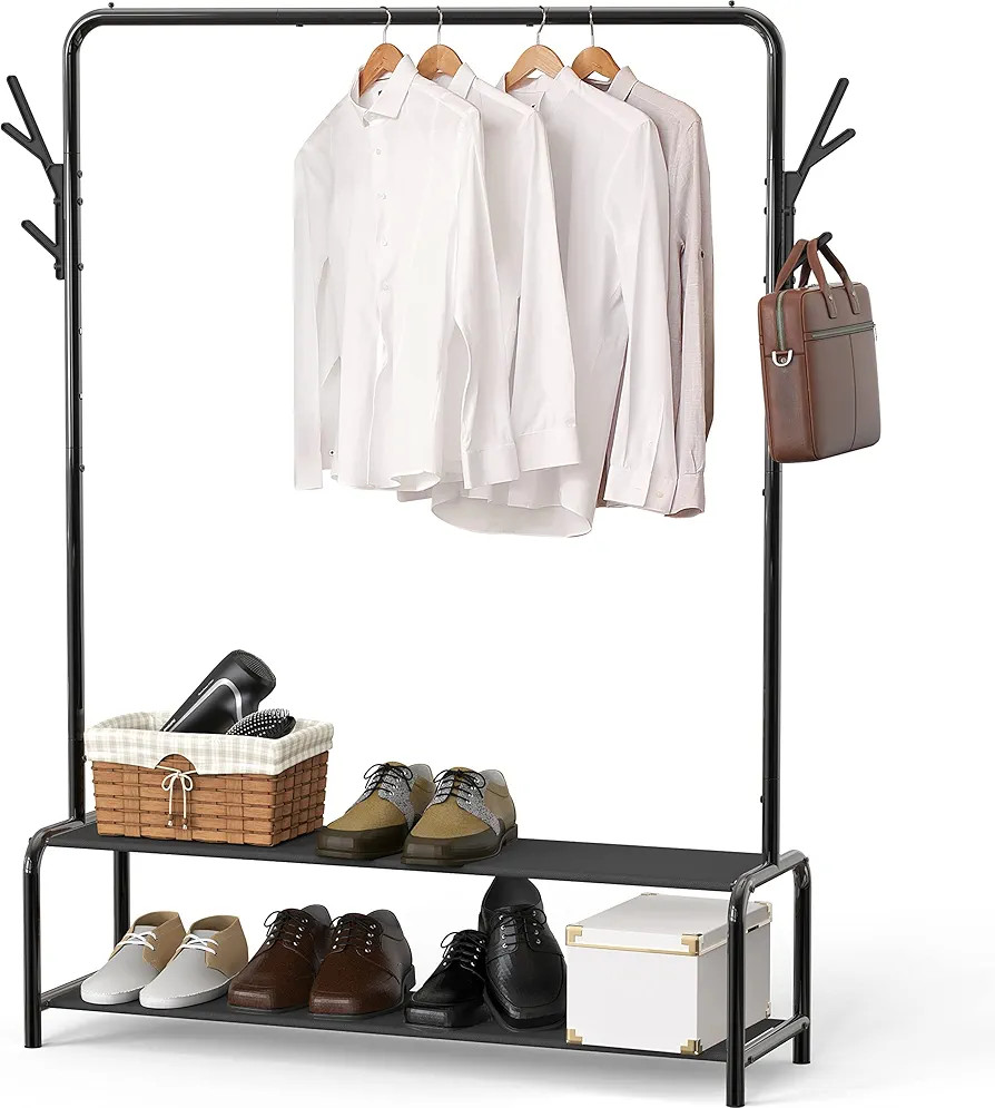 Simple Houseware Garment Rack with Storage Shelves and Coat/Hat Hanging Hooks | Amazon (US)