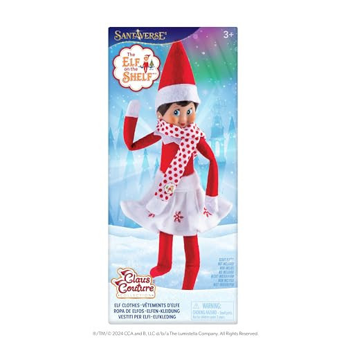 The Elf on the Shelf Claus Couture Collection Snowflake Skirt & Scarf – Red and White Holiday Outfit for Scout Elves – Festive Elf Clothes Accessory – Scout Elf Not Included | Amazon (US)