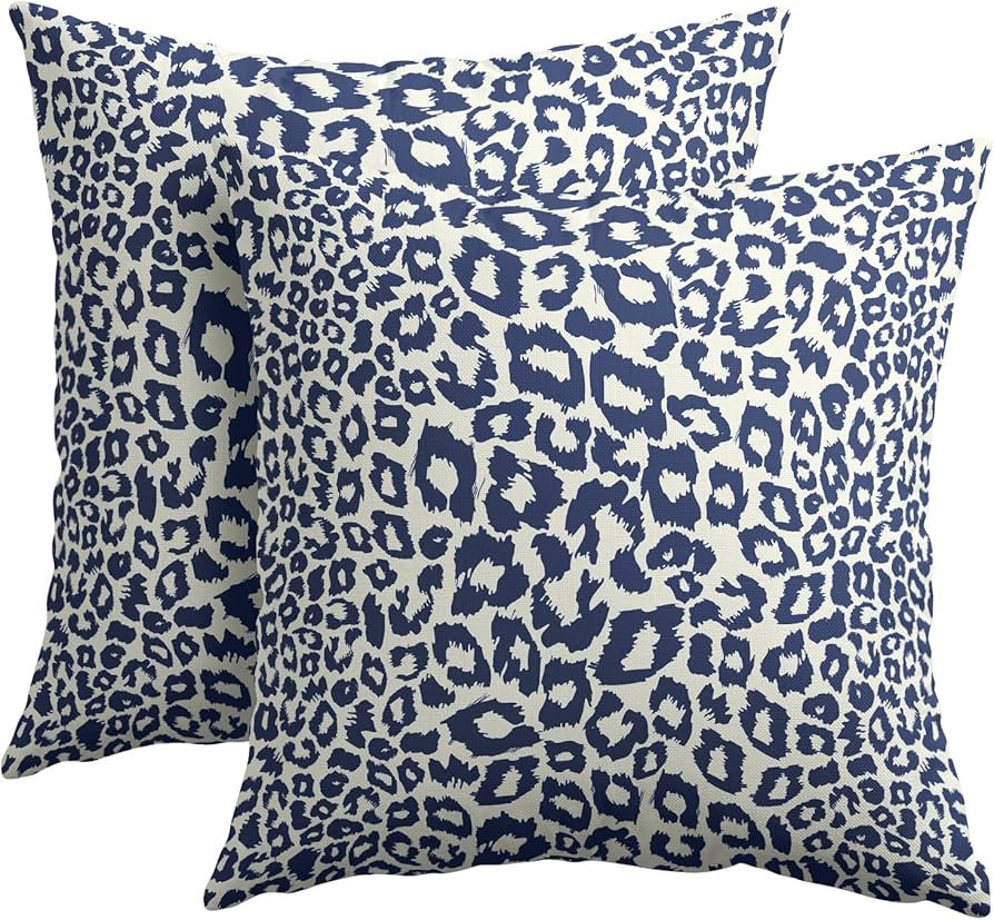 Navy Blue Leopard Print Pillow Covers 20x20 Inch Set of 2 Cheetah Animal Spots Decorative Throw P... | Amazon (US)